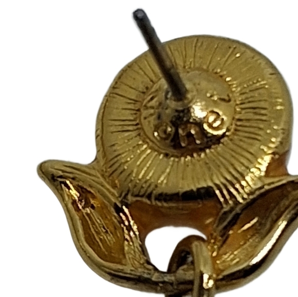 Vintage 1980s Monet Gold Tone Faux Pearl & Rhinestone Drop Earrings - Picture 5 of 5